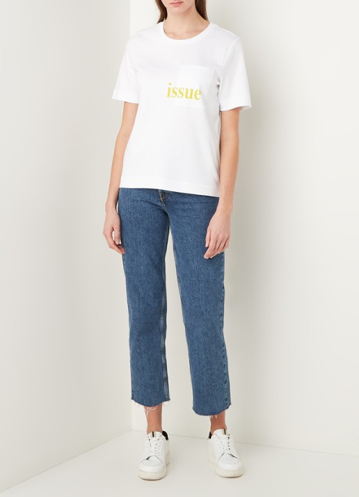 Selected Femme Studio T-shirt met borstzak en frontprint - voorkant 2 wit