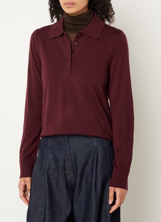 Selected Fijngebreide polo van merino wol