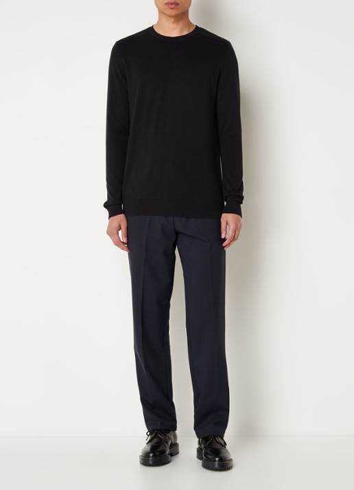 Selected Fijngebreide pullover met ronde hals - voorkant 2 zwart