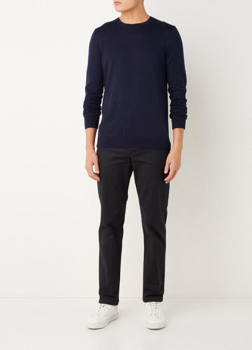 Selected Fijngebreide pullover met ronde hals - voorkant 4 donkerblauw