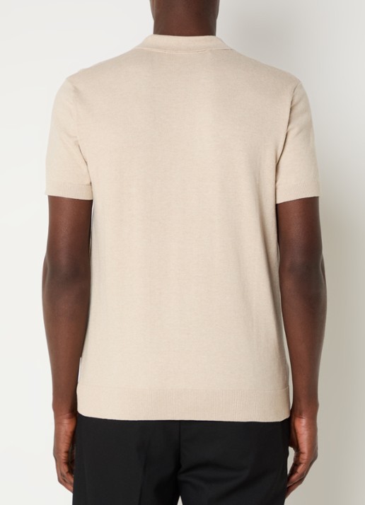 Selected Fijngebreide regular fit polo in  katoenblend - achterkant creme