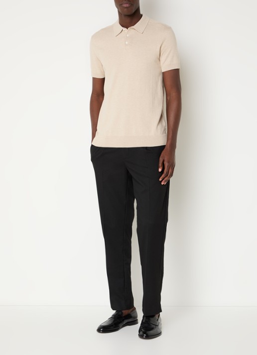 Selected Fijngebreide regular fit polo in  katoenblend - voorkant 4 creme