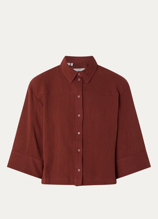 Selected Finnie blouse in linnenblend - voorkant 2 donkerrood