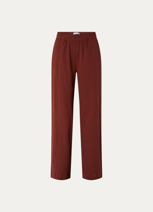 Selected Finnie high waist loose fit pantalon in linnenblend - voorkant steenrood