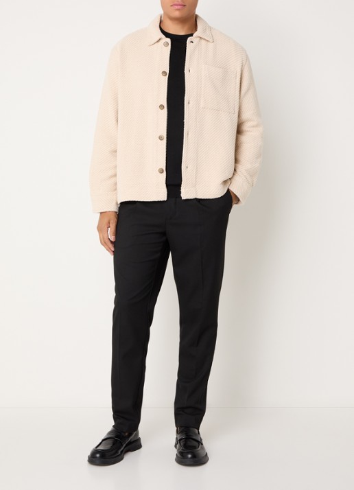 Selected Fred comfort fit overshirt met visgraatdessin en structuur - voorkant 4 beige