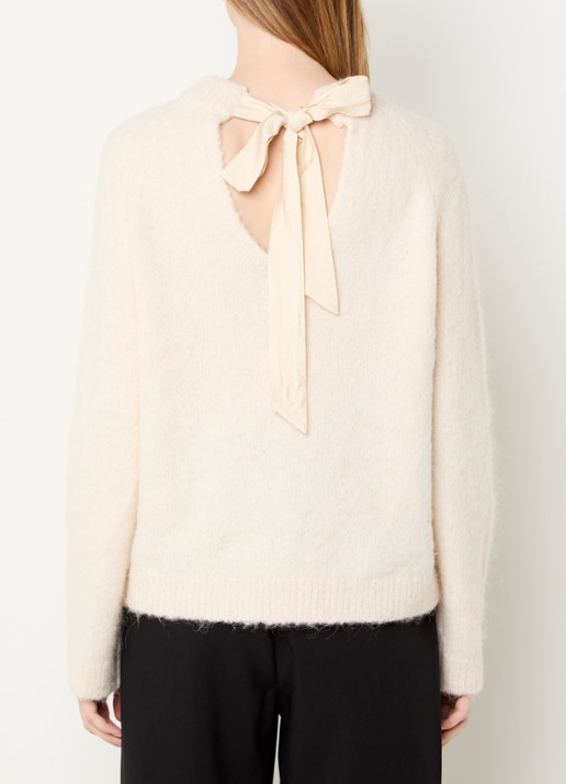 Selected Gabella fijngebreide trui in alpaca wolblend met gestrikt detail - achterkant 4 creme