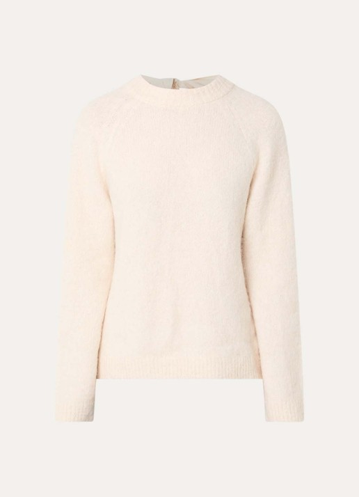 Selected Gabella fijngebreide trui in alpaca wolblend met gestrikt detail - voorkant creme