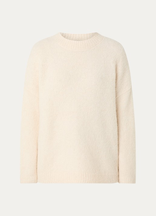 Selected Gabriella grofgebreide trui in alpaca wolblend - voorkant 2 gebroken wit