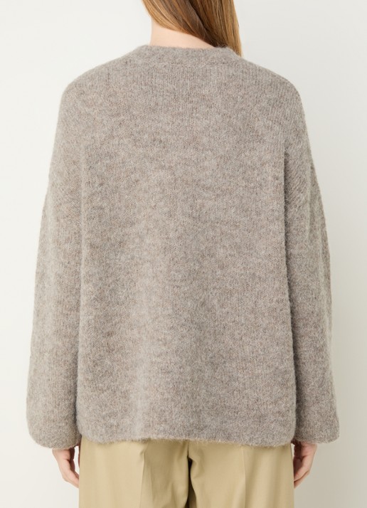 Selected Gabriella grofgebreide trui in alpaca wolblend - achterkant grijs