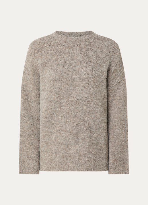 Selected Gabriella grofgebreide trui in alpaca wolblend - voorkant 3 grijs