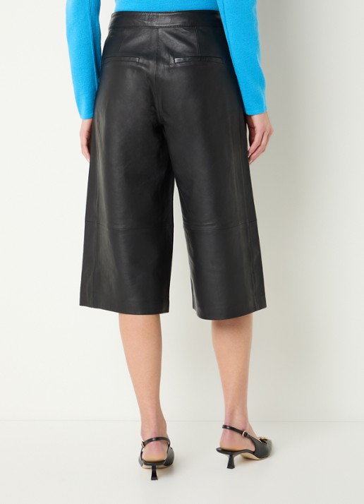 Selected Gigi high waist wide fit culotte van lamsleer - achterkant zwart