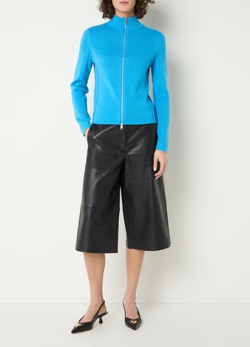 Selected Gigi high waist wide fit culotte van lamsleer - voorkant 3 zwart