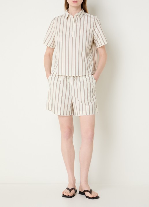 Selected Gina polo met streepprint - voorkant 2 creme