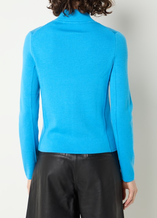 Selected Grofgebreid vest van wol met opstaande kraag - achterkant blauw