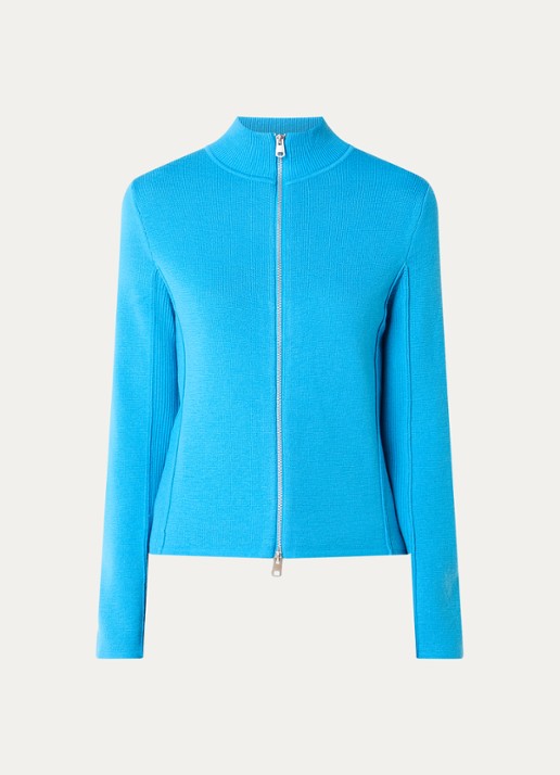 Selected Grofgebreid vest van wol met opstaande kraag - voorkant 3 blauw