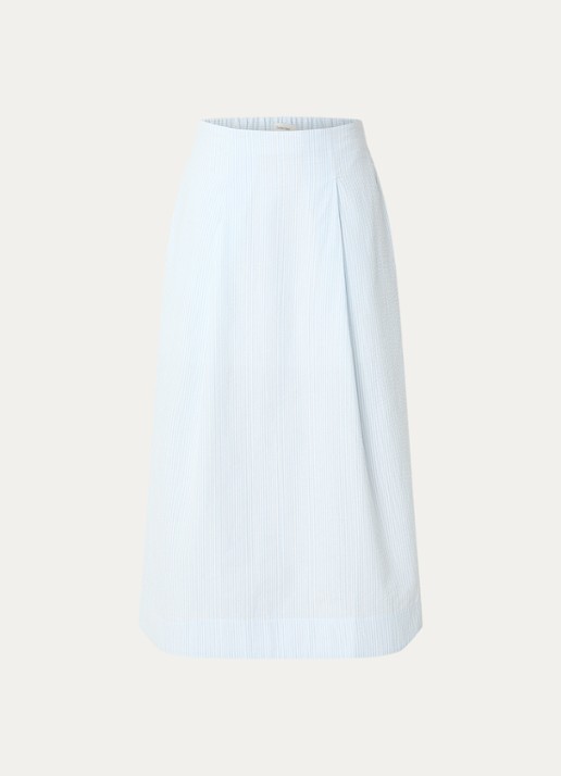 Selected Hannah midi rok met streepprint en steekzakken - voorkant 2 lichtblauw