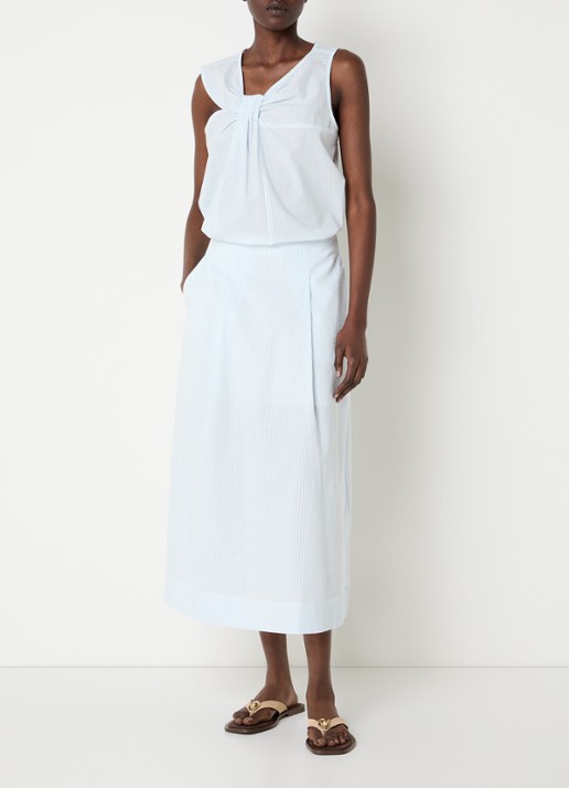 Selected Hannah midi rok met streepprint en steekzakken - voorkant 3 lichtblauw