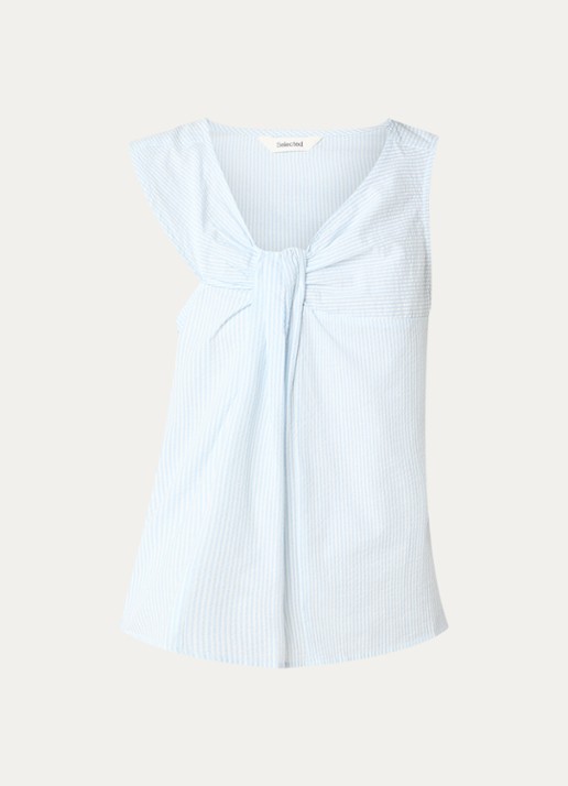 Selected Hannah mouwloze top met streepprint - voorkant 2 blauw