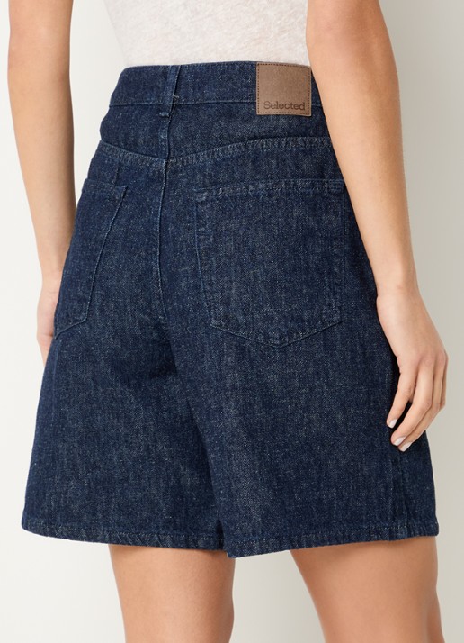 Selected Hanny high waist wide fit broek met steekzakken - achterkant donkerblauw