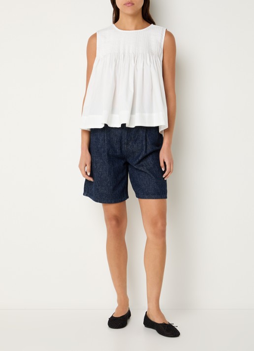 Selected Hanny high waist wide fit broek met steekzakken - voorkant 3 donkerblauw
