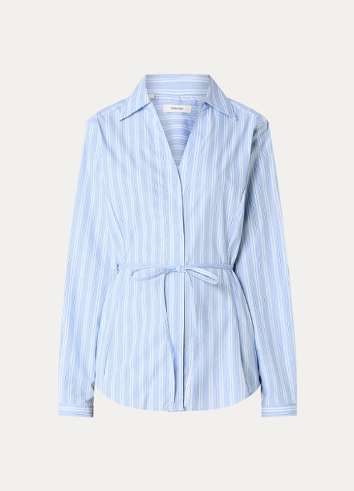 Selected Helga blouse met streepprint - voorkant 2 blauw