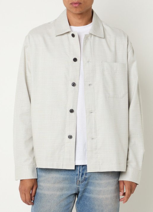 Selected Henry overshirt met gemêleerd dessin - detail beige