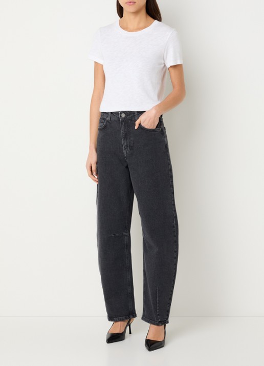 Selected High waist tapered jeans met gekleurde wassing - voorkant 5 donkergrijs