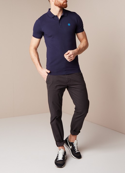 Selected Homme Aro slim fit polo met stretch - voorkant 3 donkerblauw