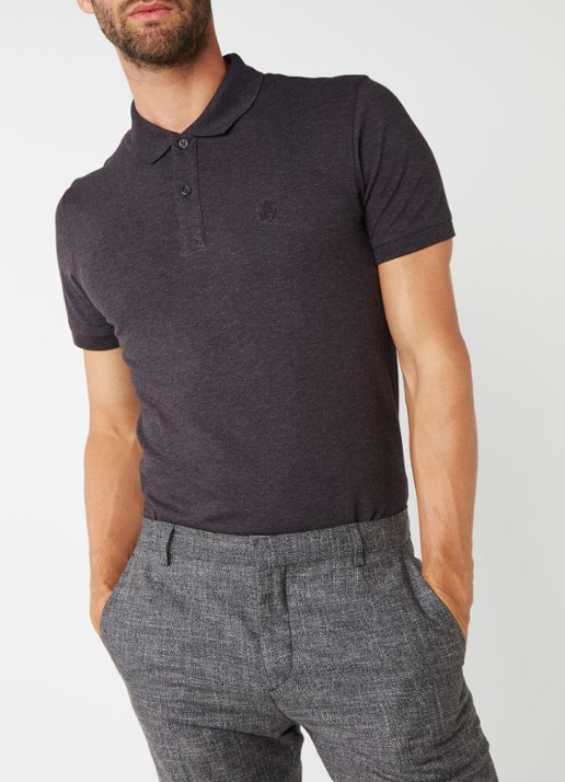 Selected Homme Haro slim fit polo in katoenblend - detail antraciet