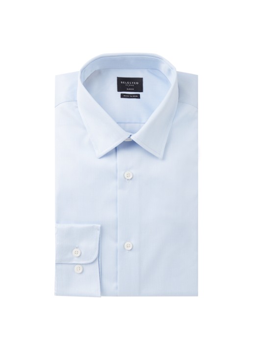 Selected Homme Pelle slim fit strijkvrij overhemd met micro structuur - voorkant 3 lichtblauw