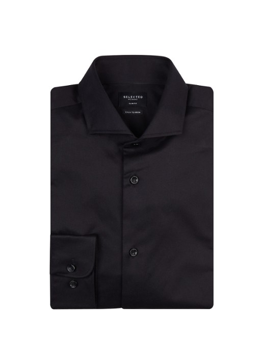 Selected Homme Slim fit strijkvrij overhemd met cut away kraag - voorkant 2 zwart
