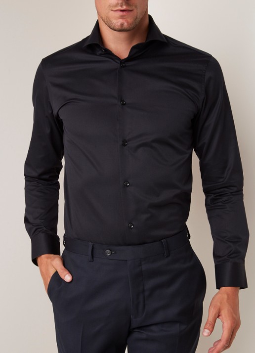 Selected Homme Slim fit strijkvrij overhemd met cut away kraag - detail 4 zwart
