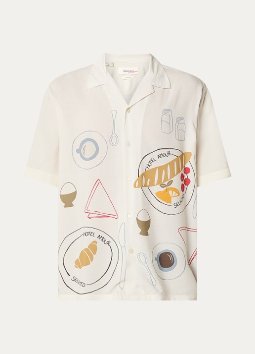 Selected Hotel Amour regular fit overhemd met print - voorkant creme