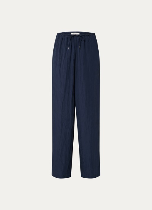 Selected Iona high waist wide fit broek met steekzakken - voorkant donkerblauw