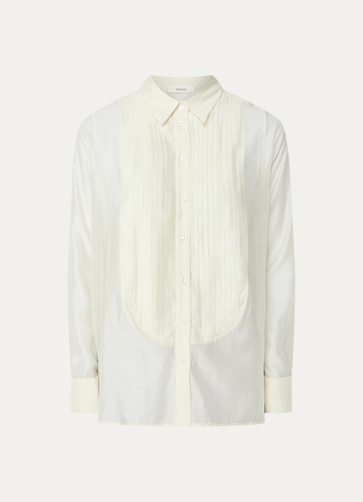 Selected Iris semi-transparante blouse  met plissé - voorkant 2 gebroken wit