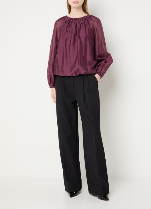 Selected Iris tuniek  met ruches - voorkant 4 aubergine