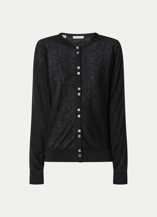 Selected Jane fijngebreid vest van linnen - voorkant 2 zwart