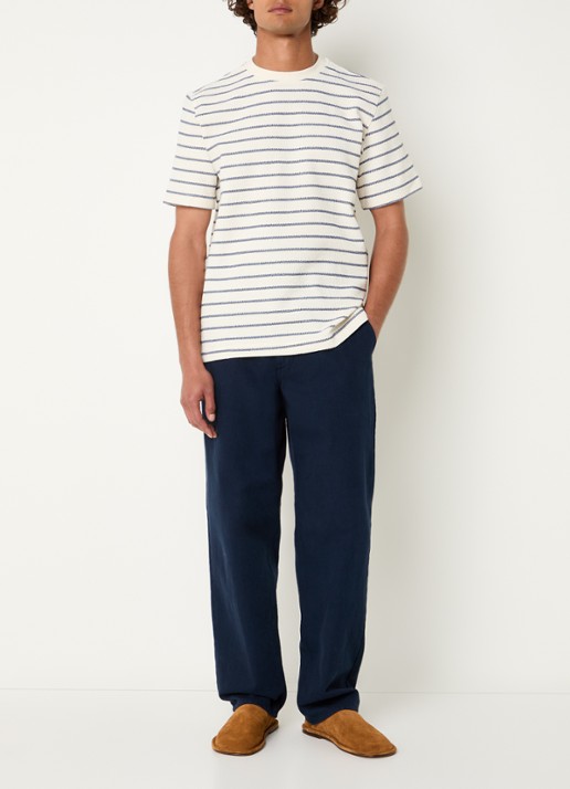 Selected Jango grofgebreid T-shirt met streepprint - voorkant 3 creme