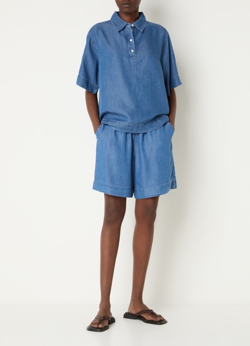 Selected Janna high waist loose fit korte broek met steekzakken - voorkant 3 blauw