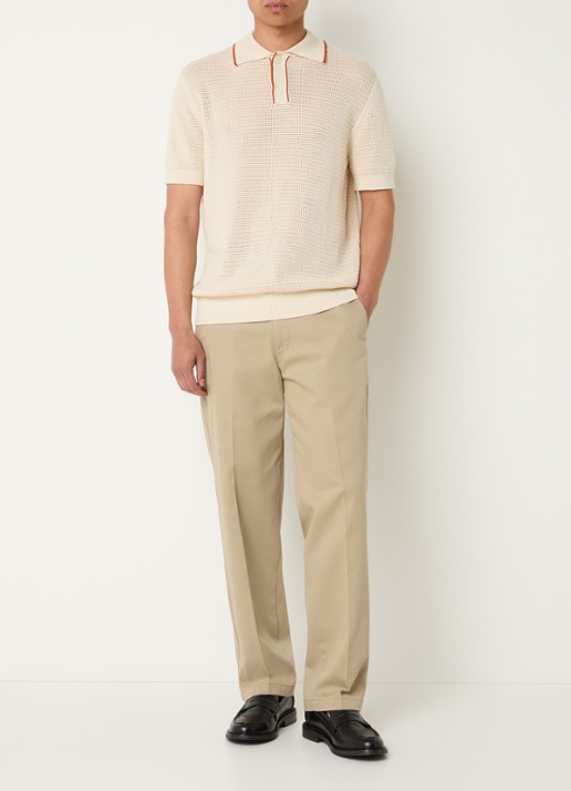 Selected Jesse regular fit polo met opengewerkt dessin - voorkant 3 creme