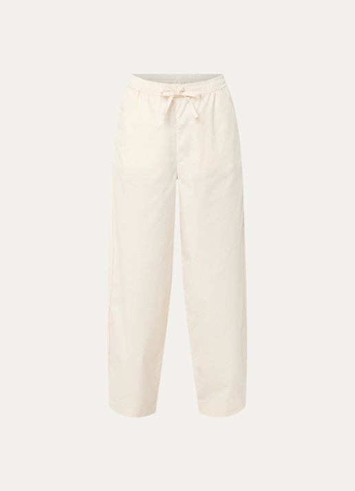 Selected Juma high waist straight fit broek in  katoenblend - voorkant creme