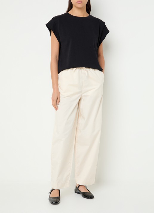 Selected Juma high waist straight fit broek in  katoenblend - voorkant 2 creme
