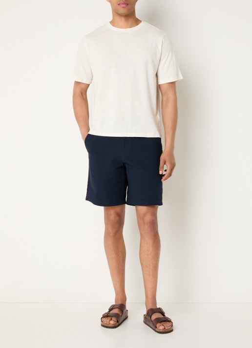 Selected Karl straight fit korte broek met steekzakken - voorkant 4 donkerblauw