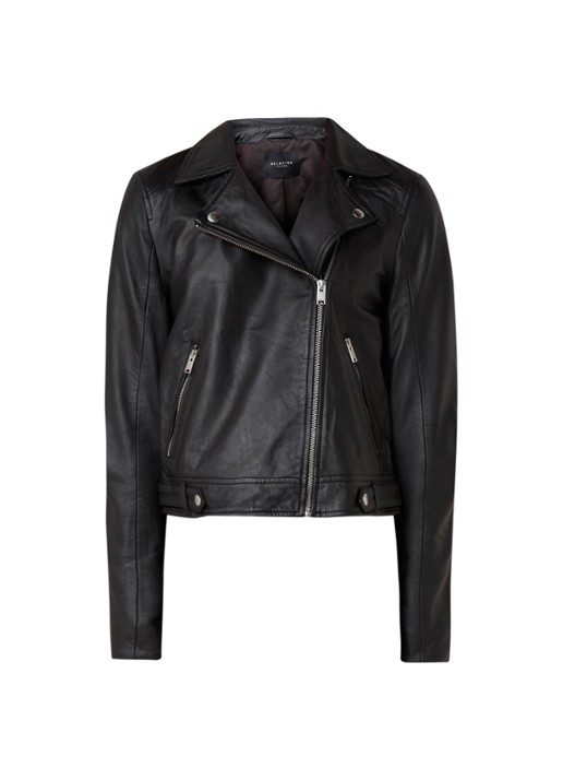 Selected Katie bikerjack van lamsleer - voorkant 3 zwart