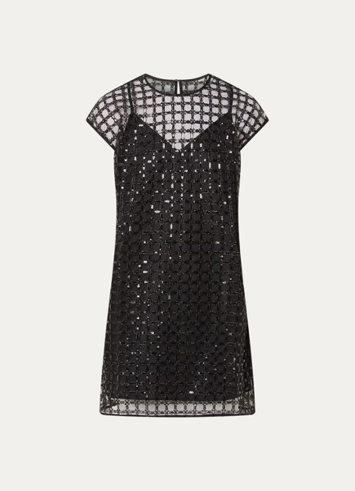 Selected Laren semi-transparante mini jurk met pailletten - voorkant 3 zwart
