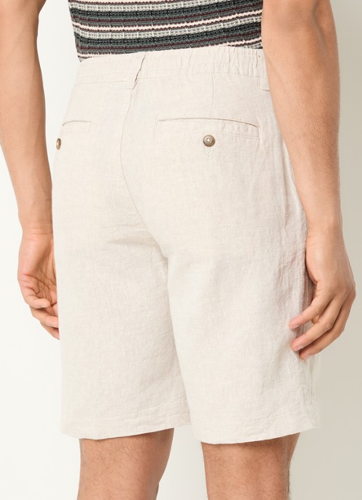 Selected Leroy straight fit korte broek in linnenblend met steekzakken - achterkant 2 donkerblauw