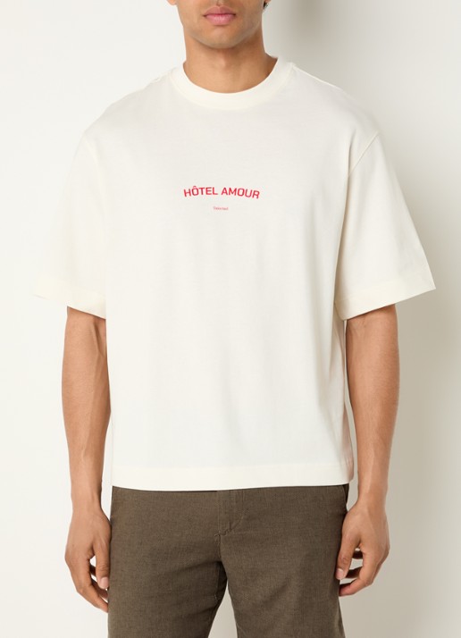 Selected Liam T-shirt met front- en backprint - achterkant 3 creme