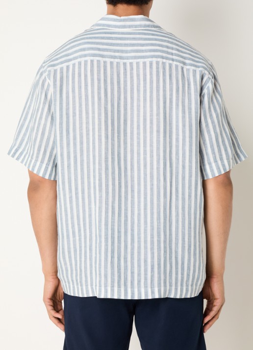 Selected Lian blouse met streepprint - achterkant 3 staalblauw