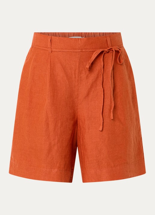 Selected Linna high waist straight fit broek van linnen - voorkant 3 donkeroranje