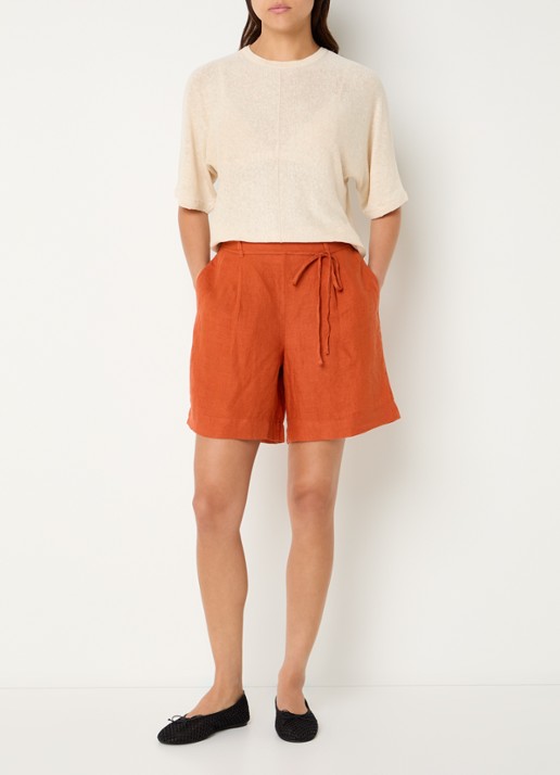 Selected Linna high waist straight fit broek van linnen - voorkant 4 donkeroranje